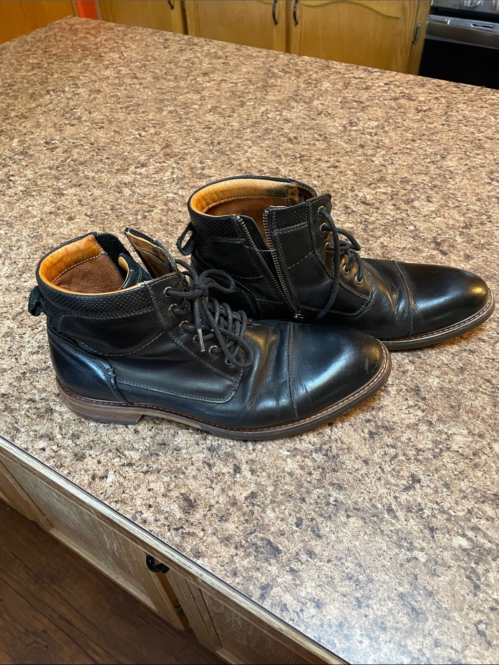Florsheim Men's Black Leather Lace-Up Side Zip Ankle Boots Size 8m